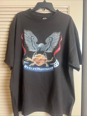 Harley-Davidson Black Tee with Eagle and Red Ribbon Accents Sz 2X